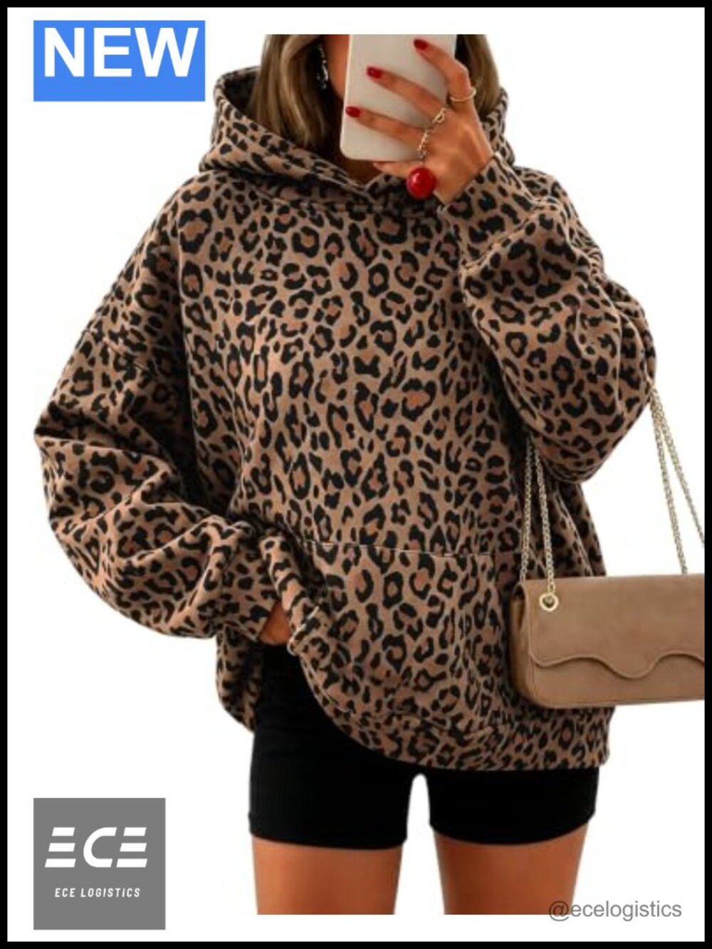 Oversized Fleece Hoodie Leopard Print Polka Dot Pullover